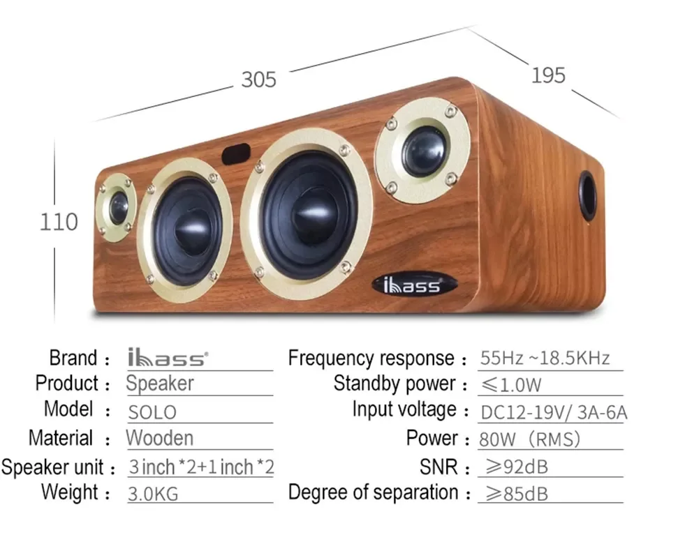 

Home Theater Wooden Bluetooth Speaker Computer Soundbar 80W EQ Sound HiFi Stereo Soundbox 6.5 Inch Wooden Subwoofer Music Center