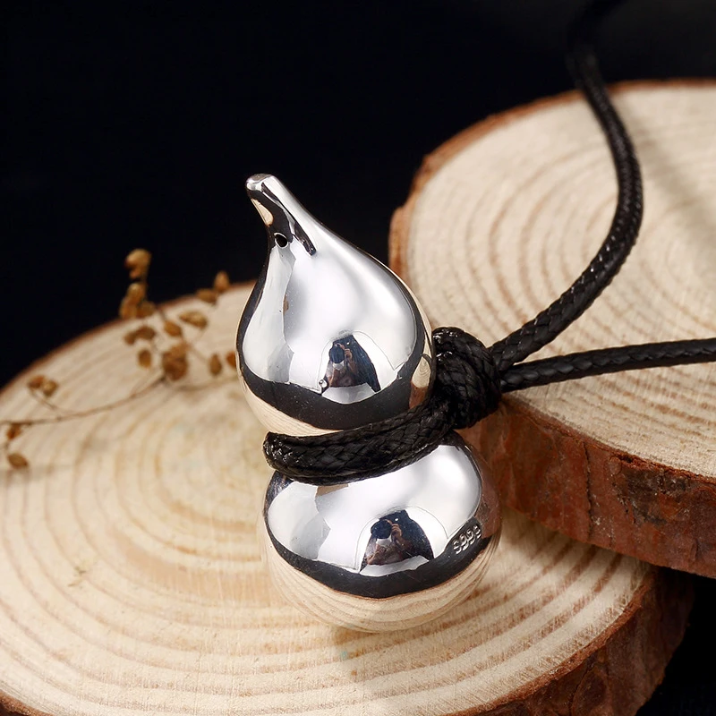 

100% Real 999 Pure Silver Handmade Gourd Necklaces With Chains Unisex Glossy Gourds Pendant Fine Jewelry Birthday gifts