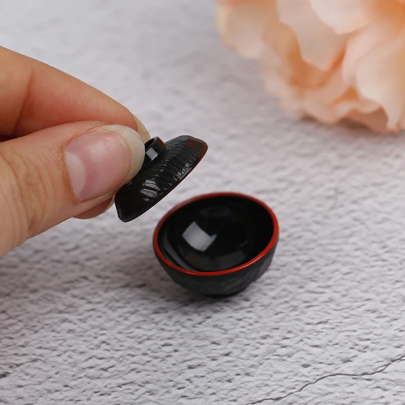 

1pc Dollhouse Miniature Black Soup Noodle Bowls With Cover Doll House Kitchen Decoration Accessories