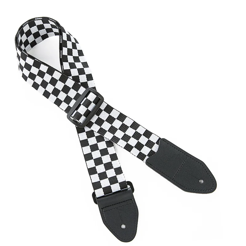 

New 1Pc Adjustable Ukulele Strap Black White Plaid Acoustic Guitar Strap Belt Ukulele Bass Guitar Part Accessories