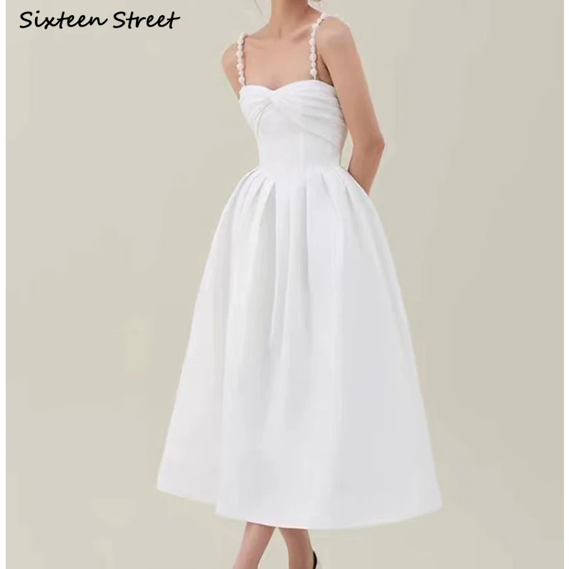 

2023 Beading Strapped Dress for Women Elegance White Slash Neck Cross Bust Bodycon Dress High Waisted Summer Party Vestido Xl