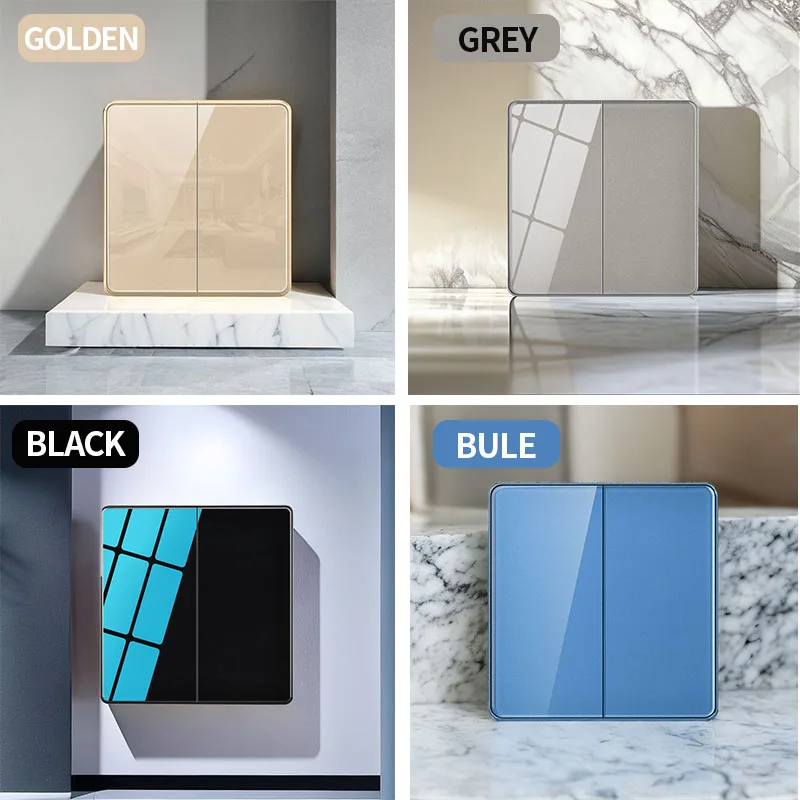 Панель из хрустального закаленного стекла, настенная лампа, выключатель-1/2/3/4 Gang 1/2 Way-кнопка для телефона-86*86 мм-16A 250V