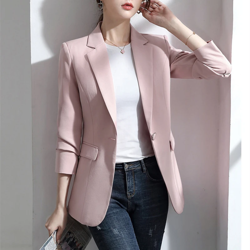 

Women Blazer Korea Casual Slim Blazers Jackets Work Coat Outerwear Fashion Autumn Career Female Jacket Office Lady