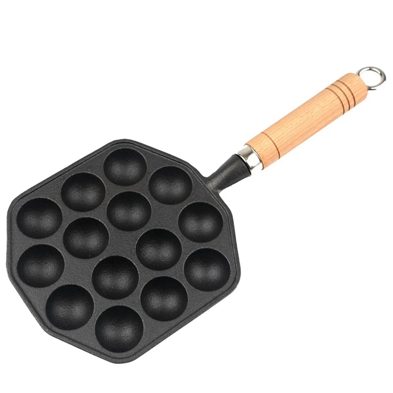 

Non-Stick Handheld Cooking Tools Restaurant Cookware Takoyaki Baking Pan Iron 14 Cavities Multi-Functional Barbecue Plate