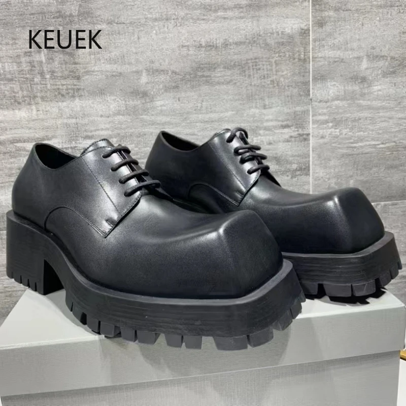 

Square Toe Lace Up Height Increasing Business Casual Derby Shoes Luxury High-end Genuine Leather Men Shoes 6C