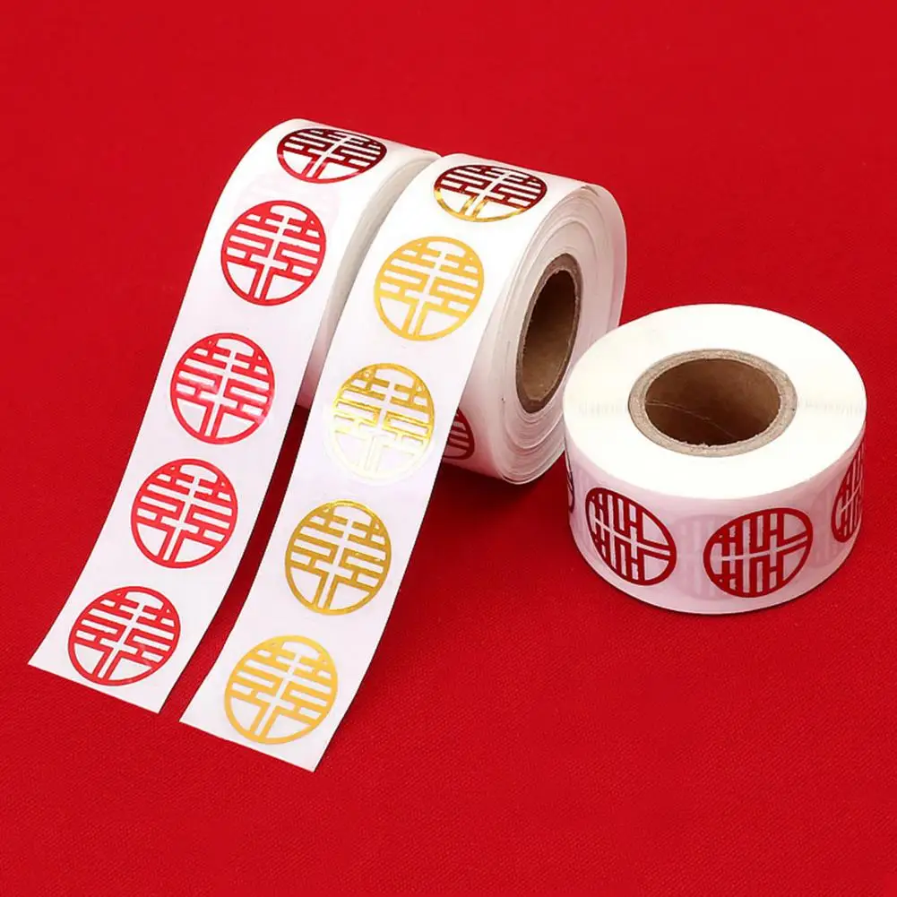 

500Pcs/Roll Double Happiness Labels Stickers Adhesive PVC Holidays New Year Labels Stickers Book Gift Bags Boxes Sealing Sticker