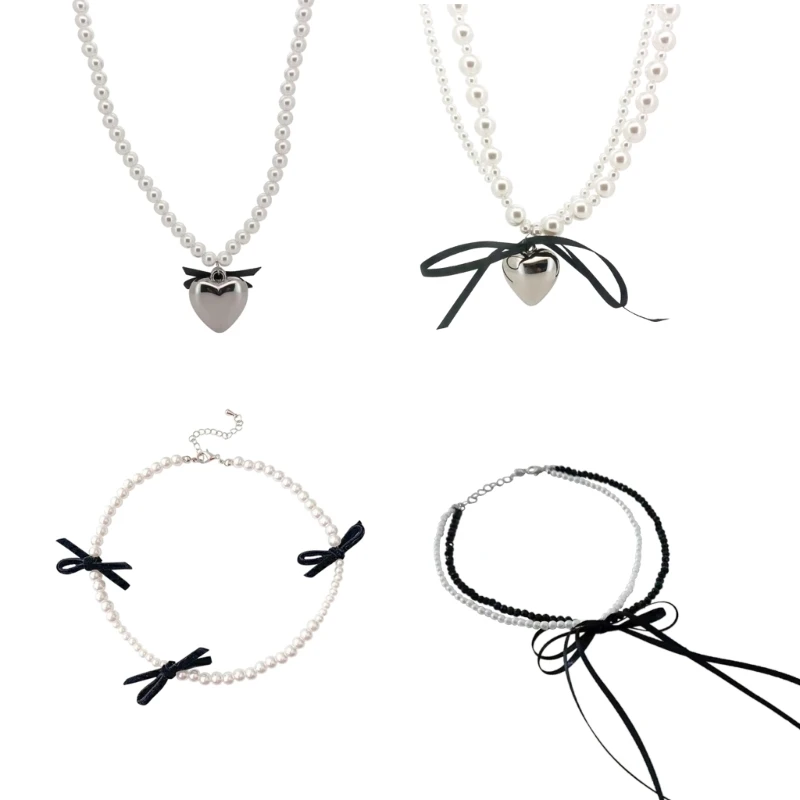 

E0BF Y2K Ribbon Bowknot Clavicle Chains Alloy Material Perfect Gift for Women Girls
