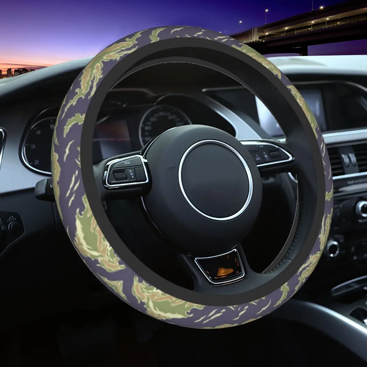 

37-38 Car Steering Wheel Cover Tiger Stripe Camo Army Camouflage Braid On The Steering Wheel Cover Suitable Automobile Accessory