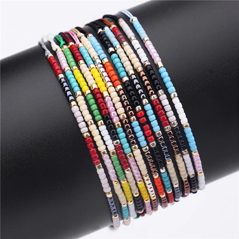 

6PCS/LOT Handmade Woven Glass Seed Bead String Bracelets Adjustable Friendship Braid Strand Summer Bangle Gifts for Women Girls