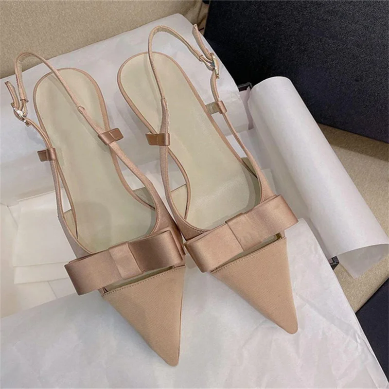 

Bow-knot Cutout High Heels Ladies Pointed Toe Stiletto Silk Toe Slingback Sandals Women Elegant Sandalias Summer Bride Shoes