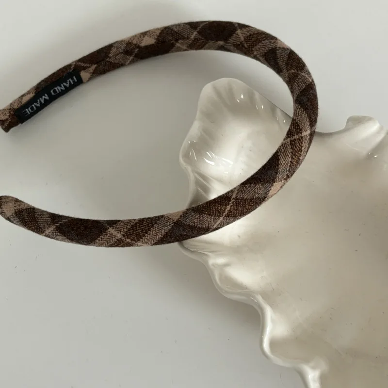 Красная кофейная шерстяная заколка в клетку с маленьким цветком аксессуары для