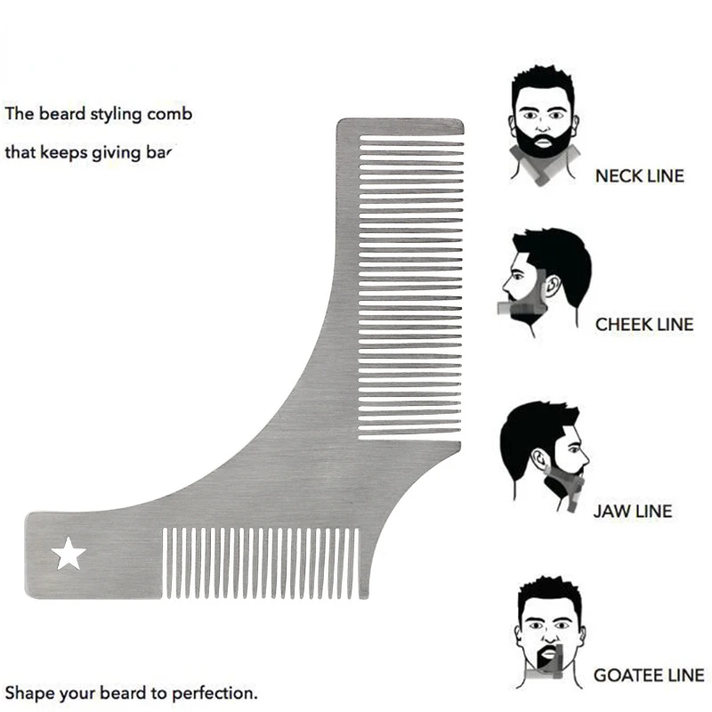

Stainless Steel Beard Styling Shaping Template Comb Tool Men Shaving Brush Two Sized Teeth Comb Design