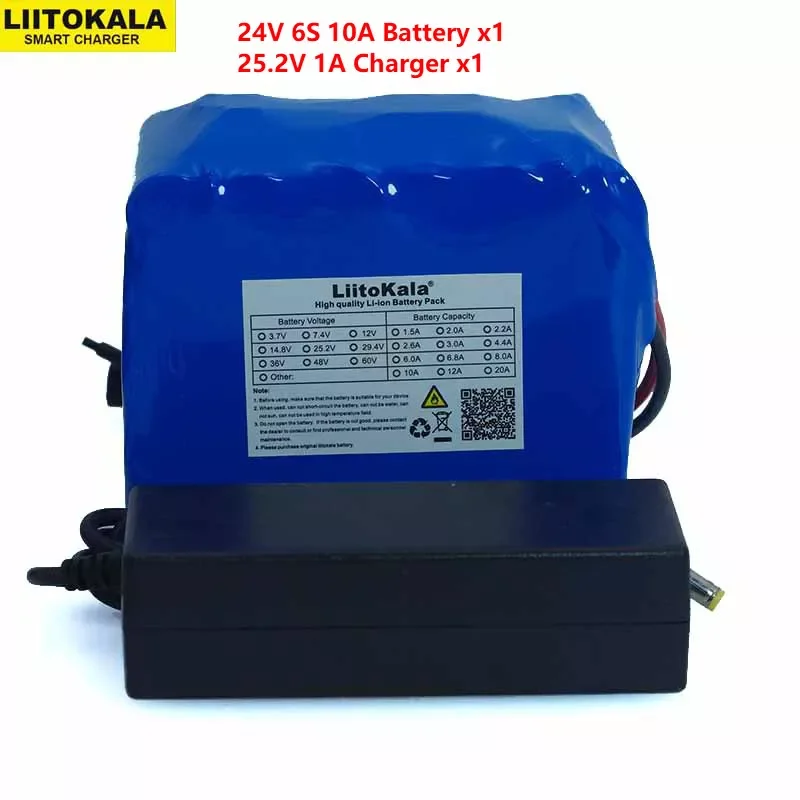 

NEW2023 LiitoKala 24V 10Ah 6S5P 18650 Battery li-ion battery 25.2v 10000mAh electric bicycle moped /electric battery pack+2A Cha