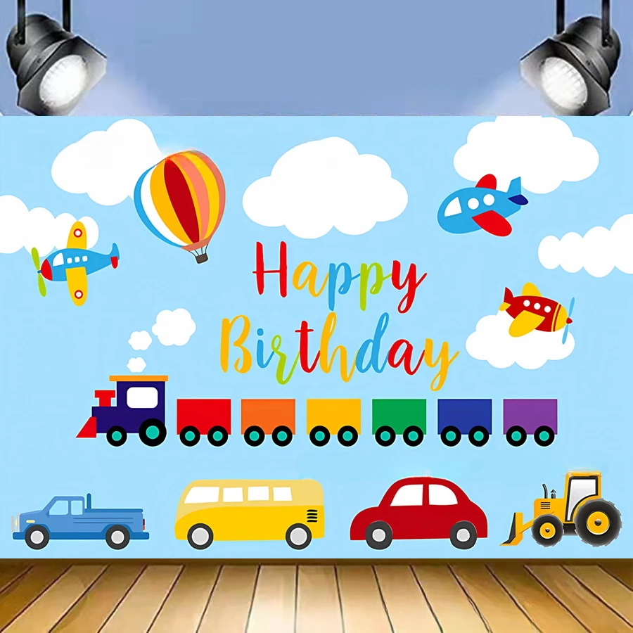 

Фон для фотосъемки с изображением мультяшного дорожного автомобиля, украшение, поезд, фон на день рождения, детские украшения для дня рождения