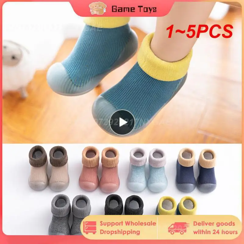 

1~5PCS Children Anti-slip Shoes Newborn Baby Toddler Girls Plus Velvet Non-slip Floor Socks Infant Boys Rubber Sole Winter