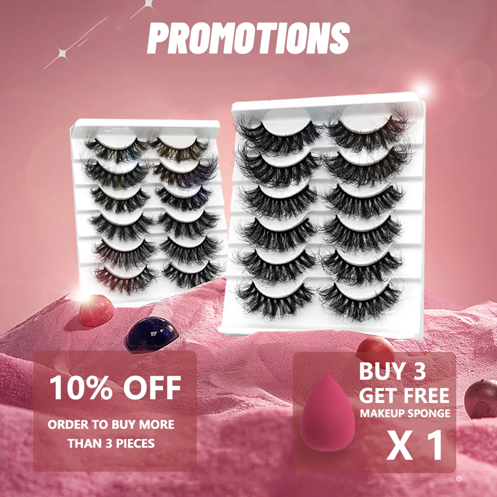 GROINNEYA False Eyelashes Cat-Eye Fluffy Faux Mink Lashes 8D Wispy Lashes 5/6 Pairs Pack Dramatic Long Thick Volume Eyelashes