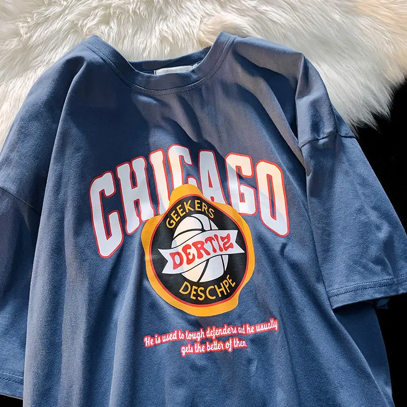 Женская футболка с коротким рукавом, голубая Винтажная футболка из 100% хлопка с графическим принтом Чикаго, летняя футболка большого размер...