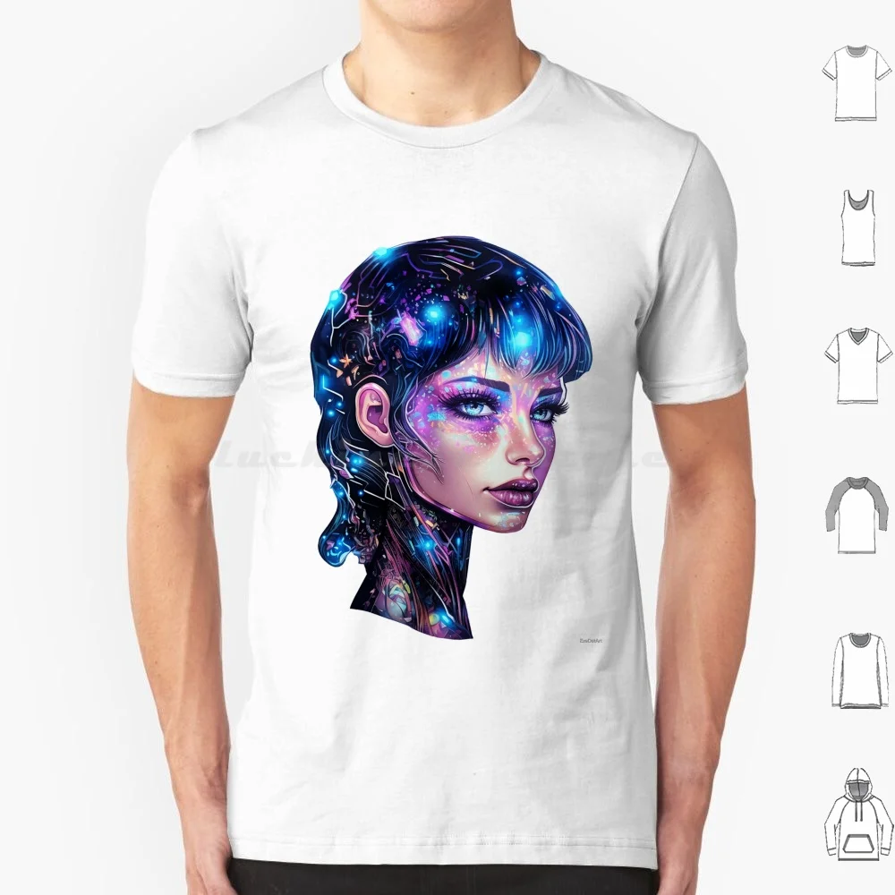 Футболка с изображением девушки неонового будущего научной фантастики