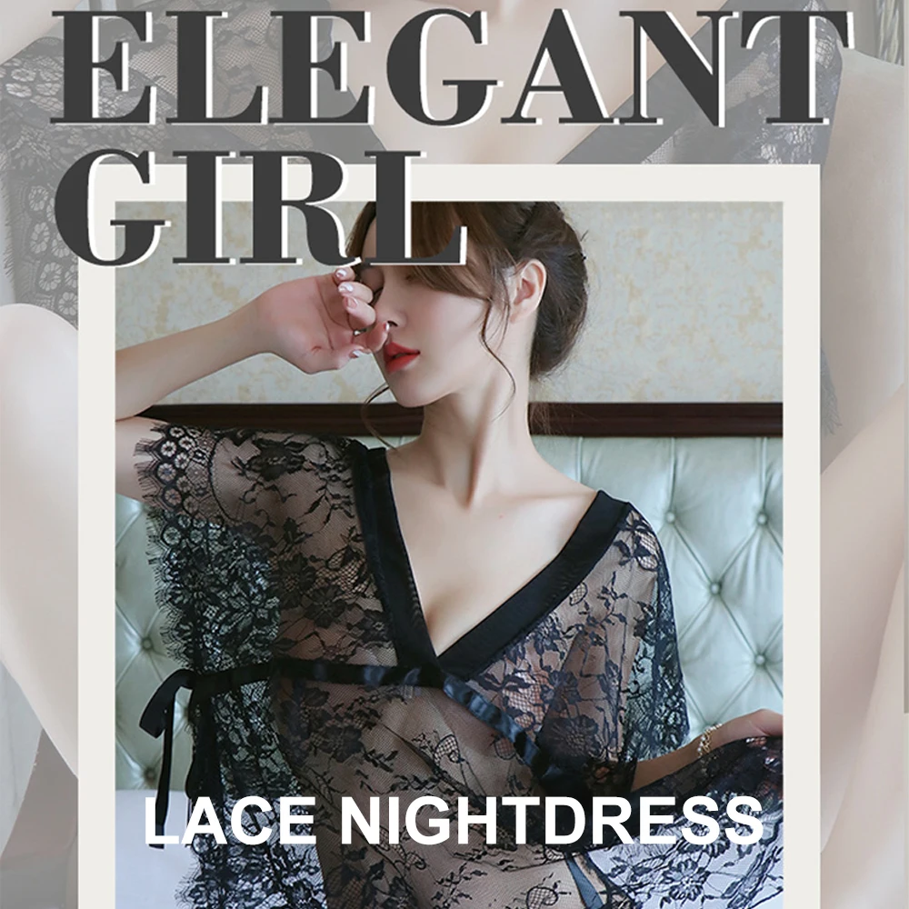 

Long Night Sexy Lingerie Female Transparent Sexy Large Size Loose Lace Suit Pajamas Nightdress Passionate Evening Wear Lace Suit