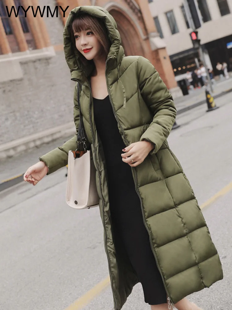 WYWMY Winter Jacket Women Hooded Stand Collar Cotton Padded Coat Winter Women Long Parka Warm Thicken Jackets for Women 2022 New