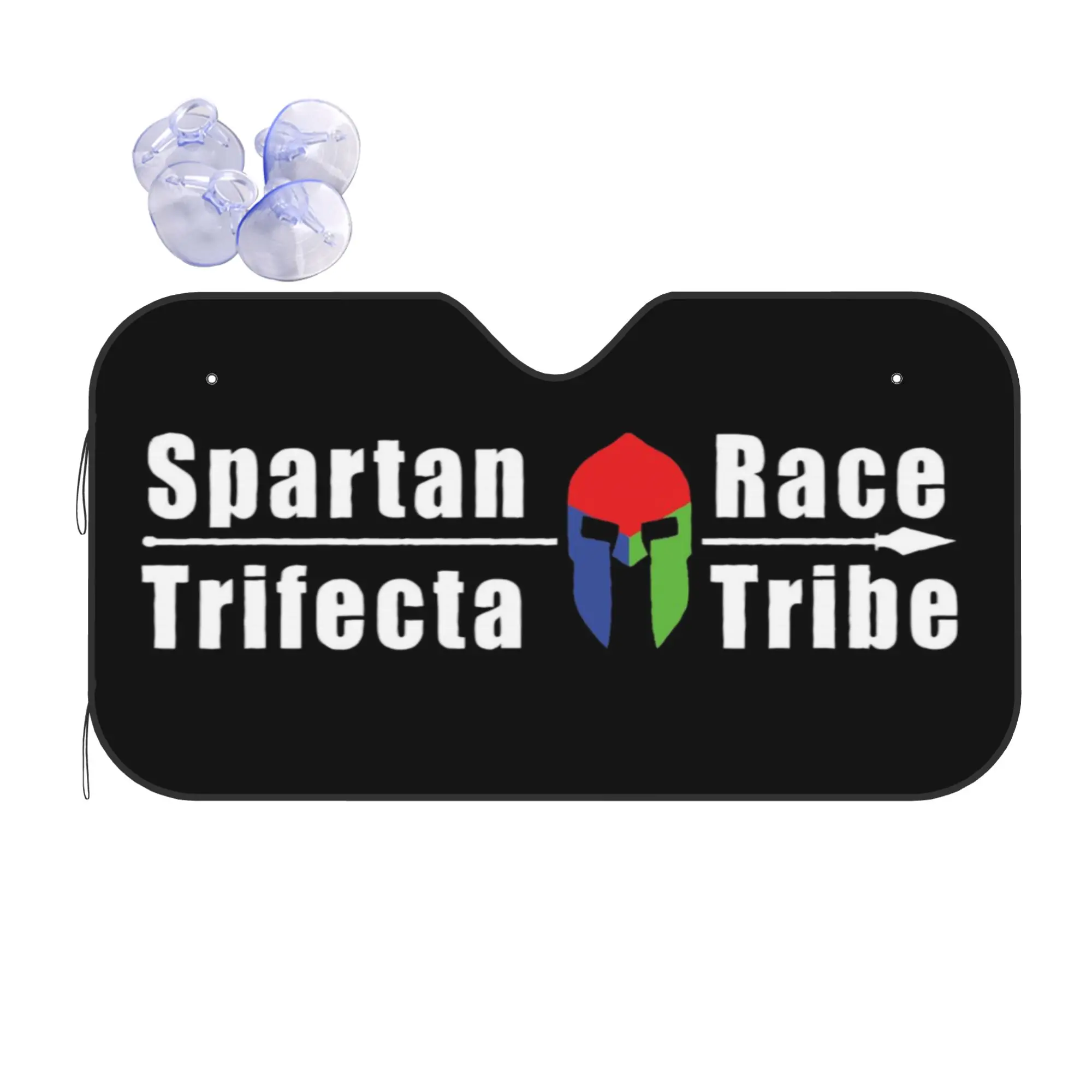 Фото Солнцезащитный козырек для лобового стекла автомобиля Spartan Race, теплоизоляция, защита от ультрафиолета, портативный, из алюминиевой фольги. №1