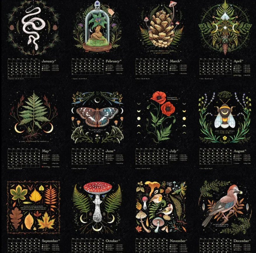 

Календарь на стену с изображением темного леса и Луны, 2023