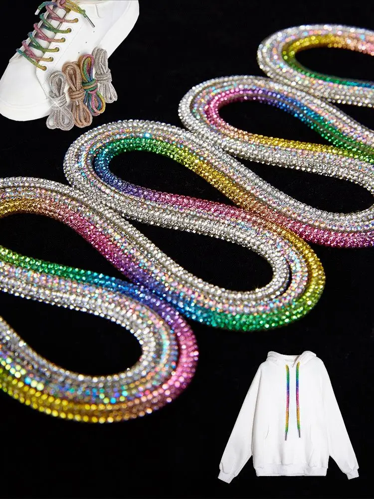 

1PCS Round Rhinestone Shoelaces Rainbow Diamond Shoelace for Sneakers AF1 Dunk sb Laces DIY Trouser Hoodie Dress Belt Accessorie