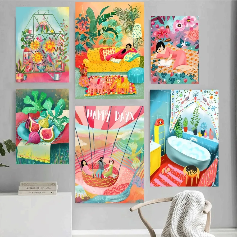 Воздушный шар в стиле бохо для девочек постер с изображением гор и цветов дома