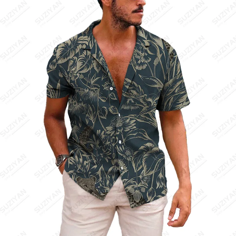 

Wear Short-Sleeved Hot Online Hot Sale Top Floral England Turn-Down British Clothes Men'S Fashionable Hot-Selling Button