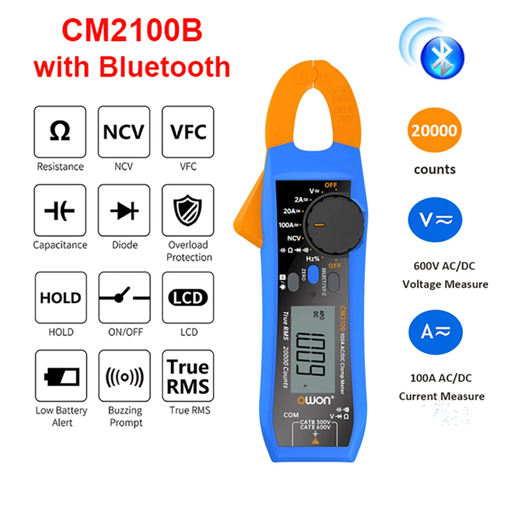 

Bluetooth-мультиметр-зажим, 600 А, 20000 в