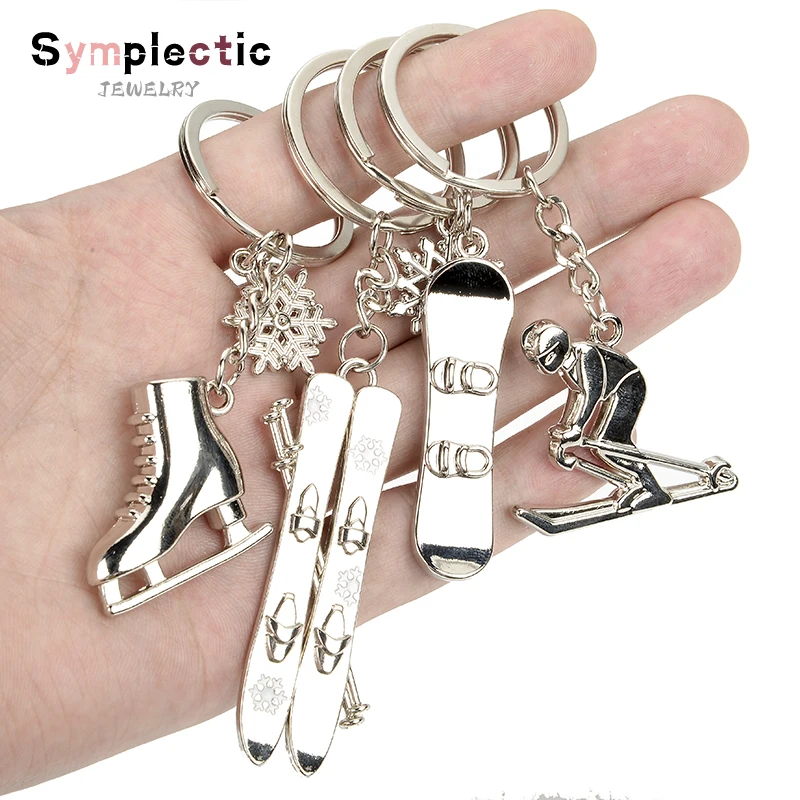 

Symplectic Winter Sports Metal Keychain Sleigh Snowboard Skate Shoes Keyring Ski Lovers Decorative Commemorate Gift Pendant