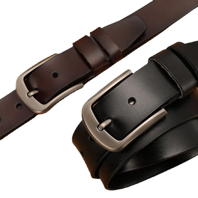New Men's Leather Needle Buckle Belt Men's Middle-aged Youth Leisure Men Pure Cowhide Youth Belt Luxury Designer