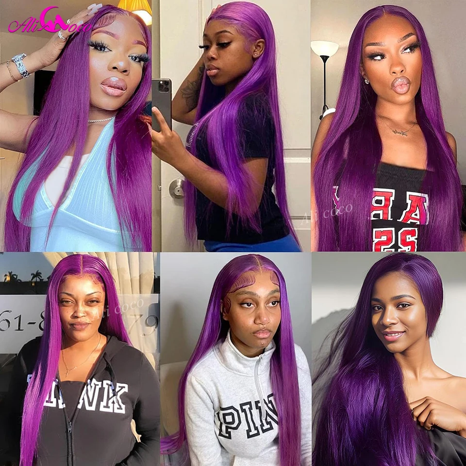 Темно-фиолетовые парики на сетке спереди человеческие волосы 13x4