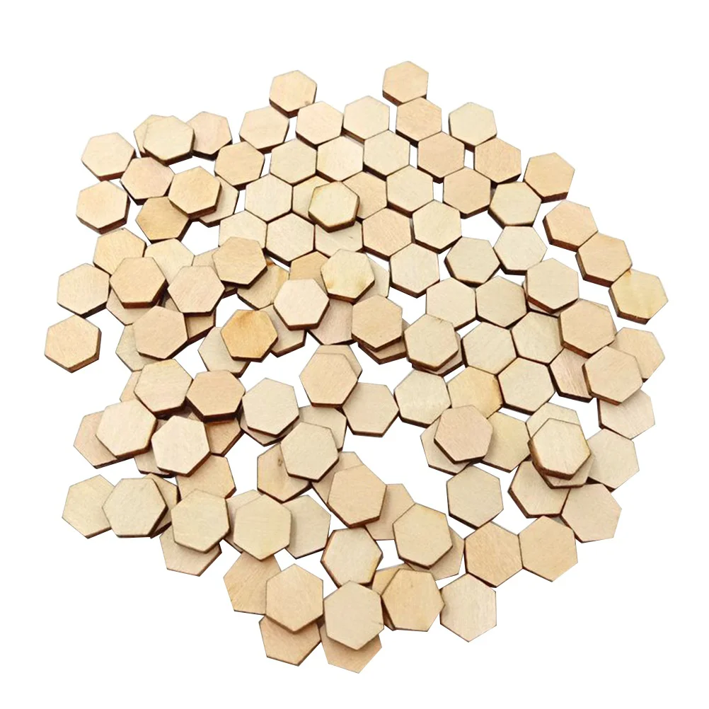 

100 PCS Wooden Jigsaw Puzzles Unfinished Honeycomb Chips Pieces Child Cutouts Ornaments