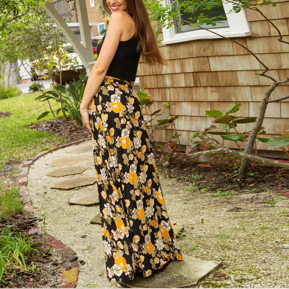 Женская юбка-макси с цветочным принтом и высокой талией |