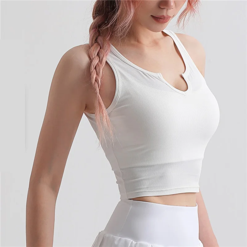 Solid Color Fitness Tank Tights Yoga Bra Vest Crop Top Push Up Sports Underwear Chest Pad Breathable Sweat-wicking Training Gym
