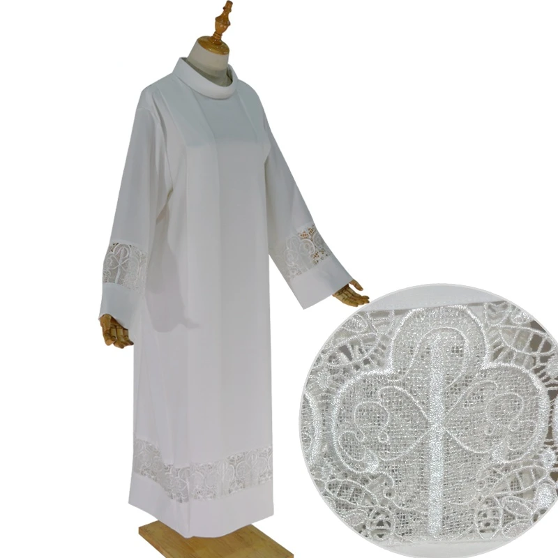 Disfraz de lino de sacerdote de la Iglesia Católica, calcetín de encaje, ALB, ropa de oficina