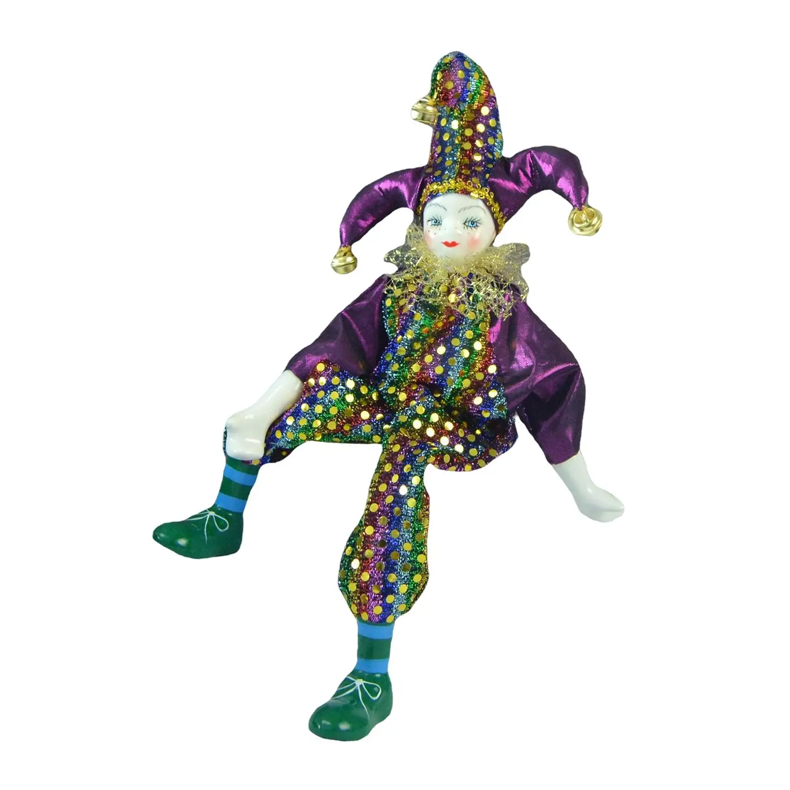 

Кукла арлекина ручной работы с костюмом из ткани, экшн-фигурка клоуна, фарфоровая искусственная для праздника, вечеринки, дня рождения