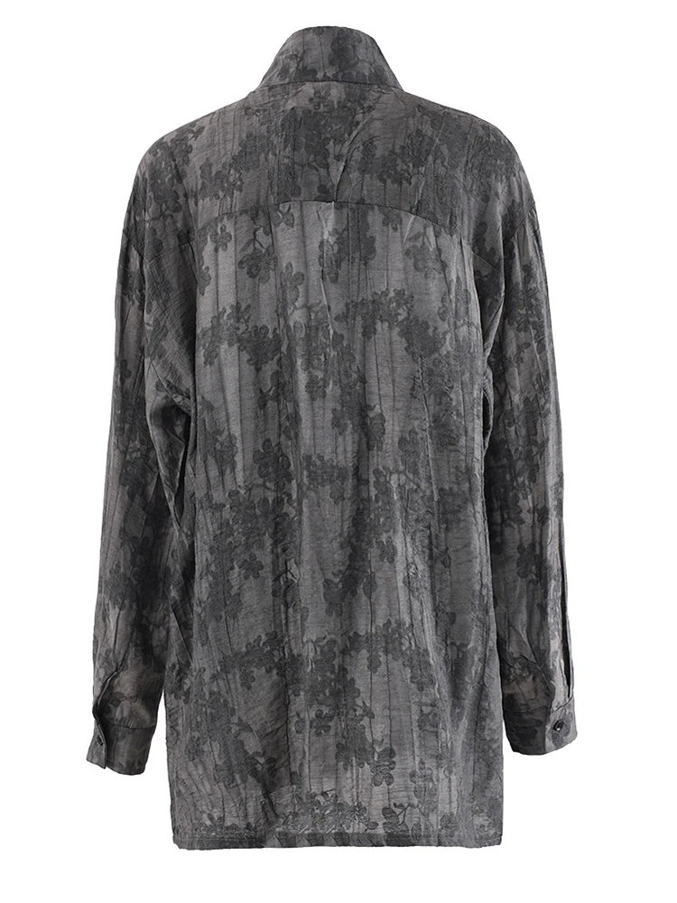 [EAM] Женская серая тонкая винтажная блузка большого размера с пряжкой новая