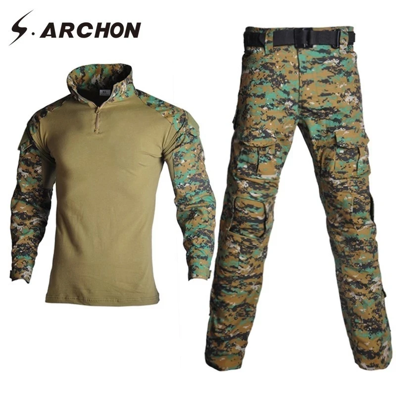 S.ARCHON Camouflage Tactical Military Uniform Set Men Suit Army Medical Soldier Clothes Sets Airsoft Combat Shirts Cargo Pants