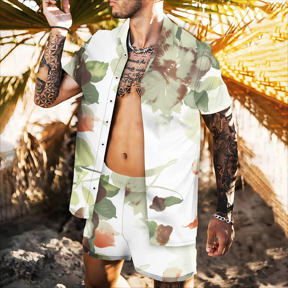 

Новинка 2022, гавайская пляжная рубашка в стиле Харадзюку с коротким рукавом и цветочным принтом, модная трендовая тонкая свободная парная ку...