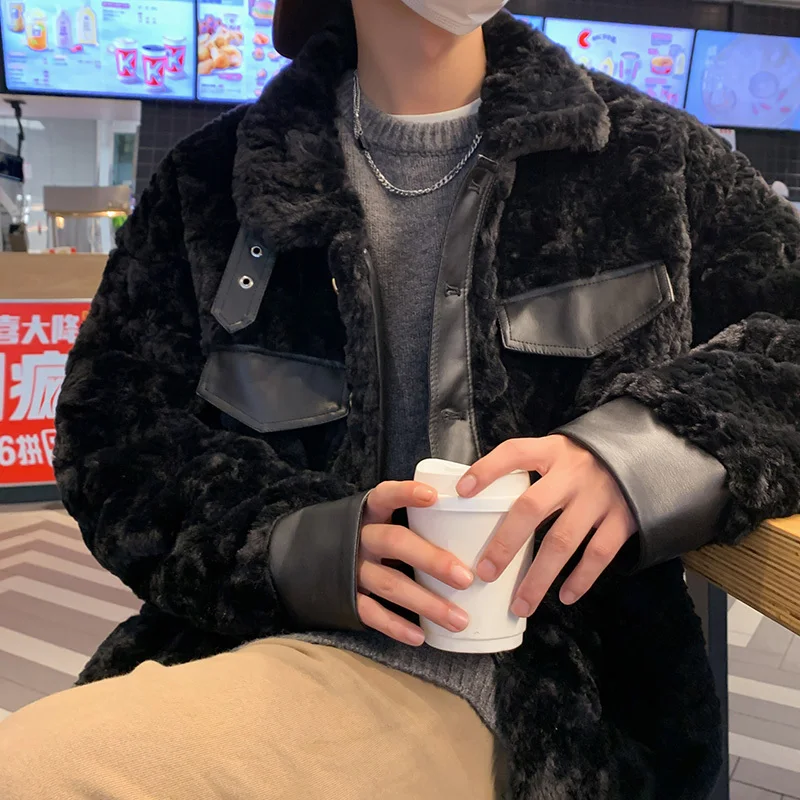 Winter Jacket Men Warm Fashion Retro Thickened Lamb Hair Jackets Mens Streetwear Korean Loose Thick Short Coat Mens Outwear