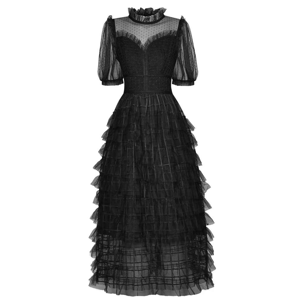 

2022 Dress Women's Collar Short Sleeve Gauze Flounces Dress
