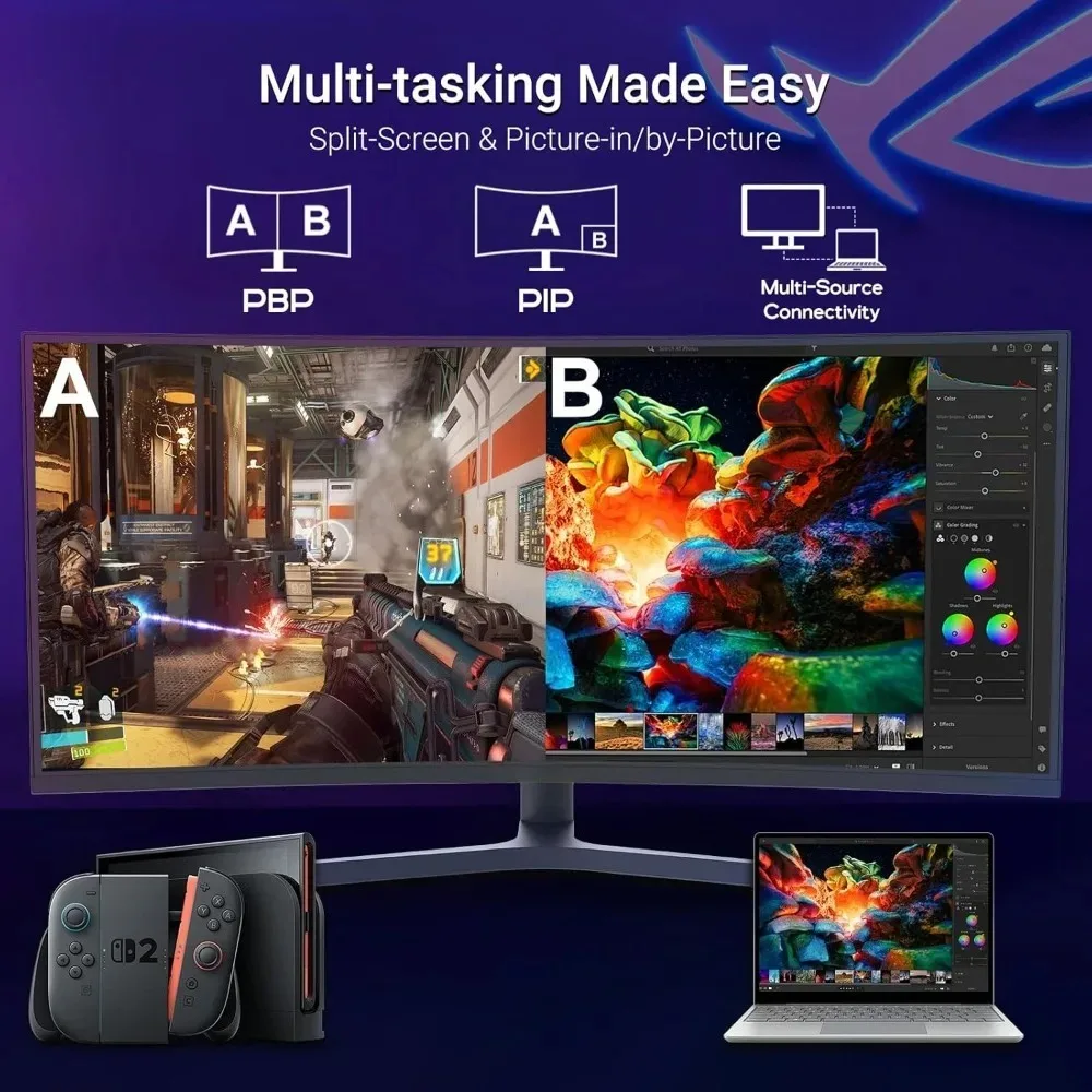 Фото Игровой монитор Garden 34 дюйма, изогнутый, 180 Гц, UWQHD 3440x1440, 1500R, FreeSync, G-SYNC, HDR, 1 мс, HDMI, DP, регулируемая подставка №3