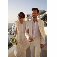 mens suit shawl lapel fashion boutique pure white casual business two piece set groom wedding party show tuxedo jacket