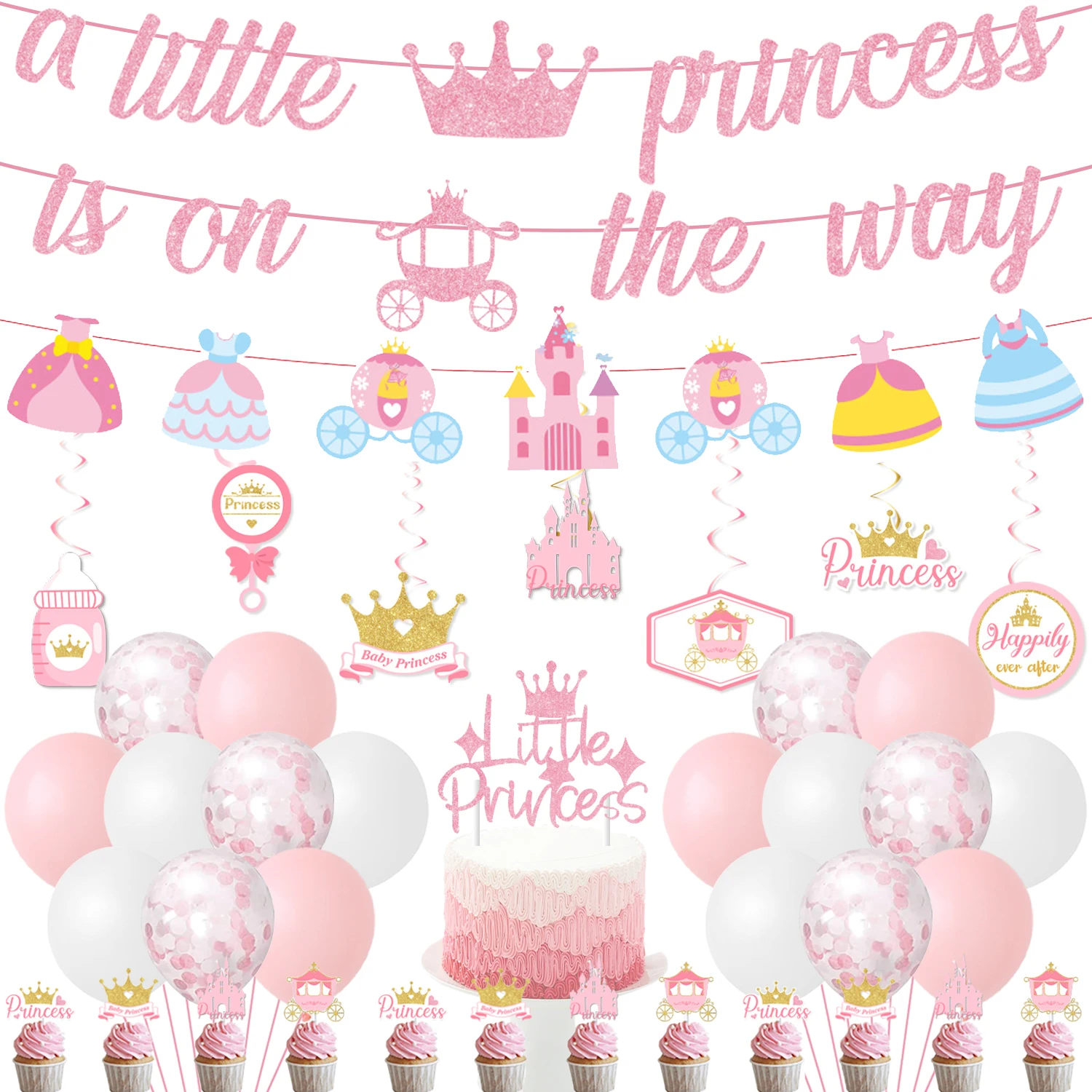 

Pink Baby Shower Decorations A Little Princess Is on The Way Banner Little Princess Cake Topper for Baby Girl Baby Shower Party