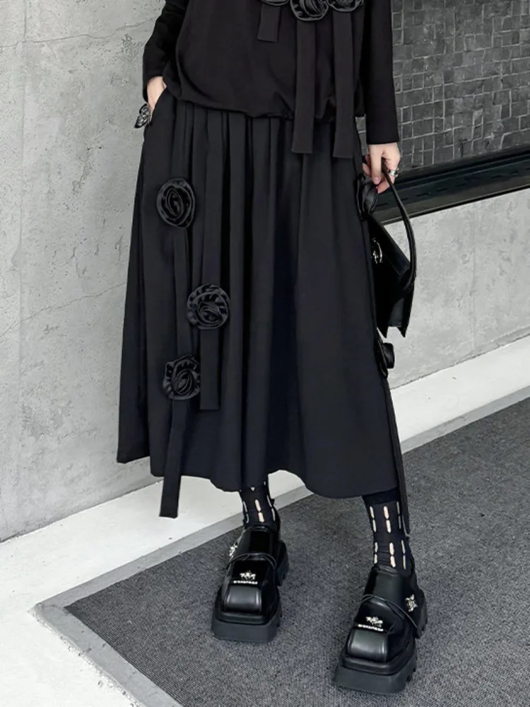 [EAM] Футболка с цветочным принтом большого размера широкие брюки костюм из двух