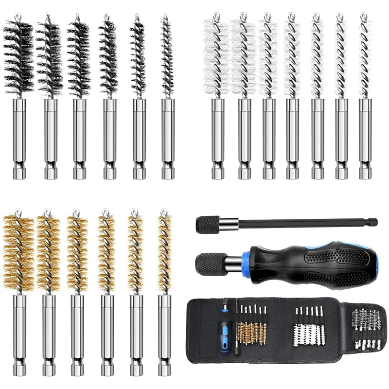 

Auto Wire Brush 18-Pack Bore Brush Set Variety Of Size Stainless Steel, Brass, Nylon Twisted For Cleaning Rust,For Power
