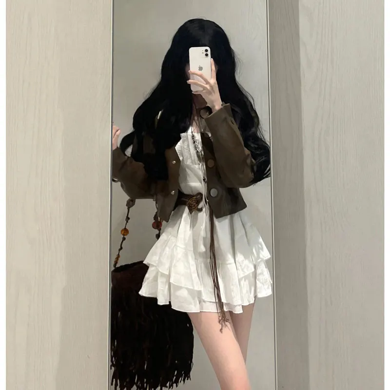 Осенняя одежда Женская 2024 новое маленькое французское белое платье с длинными