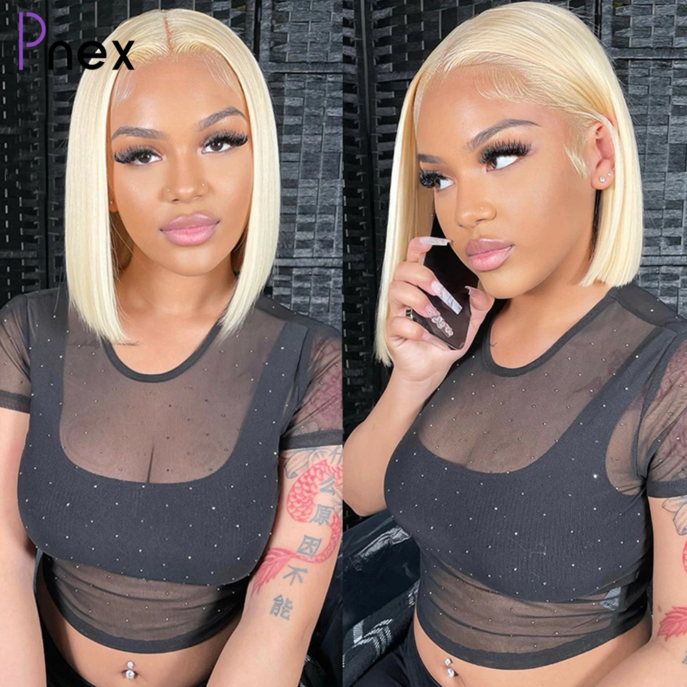 

613 Blonde Short Bob Wig Human Hair Straight Colored Human Hair Wigs For Women Glueless Brazlian Remy 4x4 Lace Closure Wig
